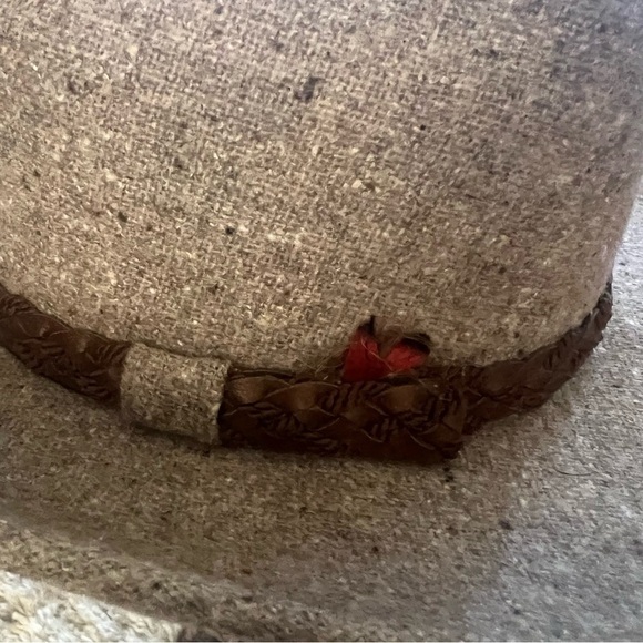 Vintage Sears tweed cowboy hat with braided band and small feather - Picture 3 of 6